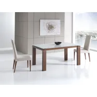 table repas extensible armonia 8 couverts 160/230x90cm pieds noyer plateau verre blanc