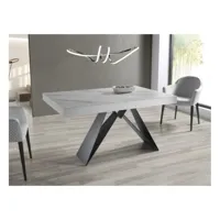 table repas extensible stato 8 couverts 135/229x90cm pied métal noir plateau céramique blanc