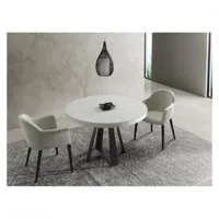 table repas extensible delia 10 couverts 105/170x105cm pied métal noir plateau céramique blanc