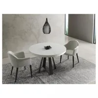 table repas extensible delia 12 couverts 120/185x120cm pied métal noir plateau céramique blanc