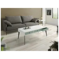 table basse casia 120 x 60 x 45 cm  pieds métal noir plateau laqué blanc