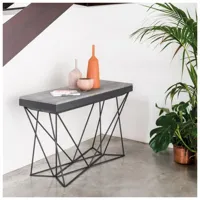 table console extensible excel pieds métal ardoise plateau gris béton largeur 120cm