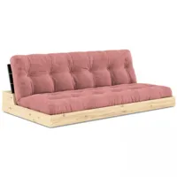 canapé lit futon base rose sorbet couchage 130cm dossiers noirs coffres