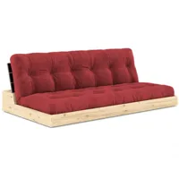 canapé lit futon base rouge couchage 130cm dossiers noirs coffres