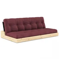canapé lit futon base bordeaux couchage 130cm dossiers noirs coffres