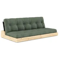 canapé lit futon base vert olive couchage 130cm dossiers noirs coffres