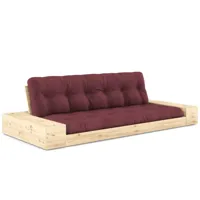 canapé lit futon base bordeaux couchage 130cm dossiers et accoudoirs coffres