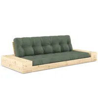 canapé lit futon base vert olive couchage 130cm dossiers et accoudoirs coffres