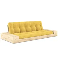canapé lit futon base jaune couchage 130cm dossiers et accoudoirs coffres