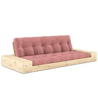 canapé lit futon base rose sorbet couchage 130cm dossiers et accoudoirs coffres