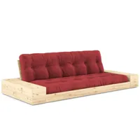 canapé lit futon base rouge couchage 130cm dossiers et accoudoirs coffres