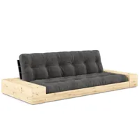 canapé lit futon base noir couchage 130cm dossiers noirs et accoudoirs coffres
