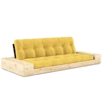 canapé lit futon base jaune couchage 130cm dossiers noirs et accoudoirs coffres