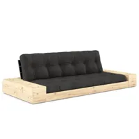 canapé lit futon base gris noir couchage 130cm dossiers noirs et accoudoirs coffres