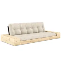 canapé lit futon base lin couchage 130cm dossiers noirs et accoudoirs coffres