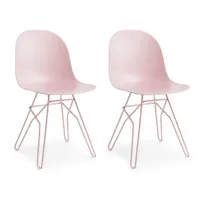 lot de 2 chaises academy pieds métal assise plastique rose