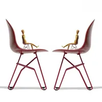 lot de 2 chaises academy pieds métal assise plastique rouge