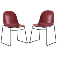 lot de 2 chaises academy pieds métal noir assise plastique rouge
