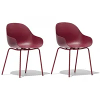lot de 2 chaises  academy  pieds métal assise plastique rouge oxyde