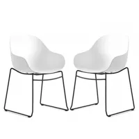 lot de 2 chaises  academy  pieds métal noir assise plastique blanc