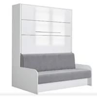 armoire lit escamotable sofa automatica 160 cm façade laquée blanc brillant canapé gris