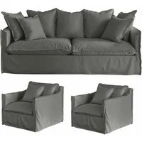 canapé et fauteuil tienen, gris (95 x 210 x 80cm)