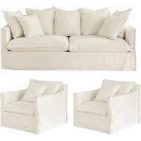 canapé et fauteuil tienen, crème (95 x 210 x 80cm)