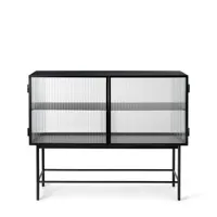 ferm living - buffet haze en verre, verre cannelé couleur noir 110 x 84.34 90 cm designer trine andersen made in design