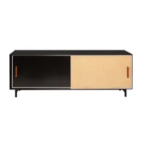 maison sarah lavoine - meuble tv essence en bois, moëlle de rotin couleur noir 140 x 76.63 42 cm designer made in design