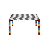 memphis milano - table carrée meuble en plastique, stratifié couleur multicolore 82 x 162 72 cm designer george sowden made in design