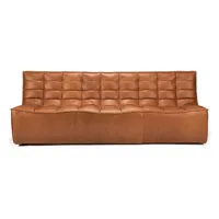 ethnicraft - canapé 3 places ou + n701 en cuir, cuir aniline couleur marron 210 x 125.57 76 cm designer jacques  deneef made in design