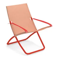emu - chaise longue pliable inclinable snooze en métal, tissu technique couleur orange 75 x 62.14 105 cm designer marco marin made in design