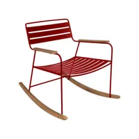 fermob - rocking chair surprising en métal, teck couleur rouge 69 x 89 76 cm designer harald guggenbichler made in design