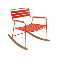 fermob - rocking chair surprising en métal, teck couleur orange 69 x 89 76 cm designer harald guggenbichler made in design