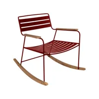 fermob - rocking chair surprising en métal, teck couleur rouge 69 x 89 76 cm designer harald guggenbichler made in design