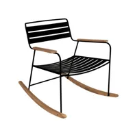 fermob - rocking chair surprising en métal, teck couleur noir 69 x 89 76 cm designer harald guggenbichler made in design