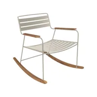 fermob - rocking chair surprising en métal, teck couleur beige 69 x 89 76 cm designer harald guggenbichler made in design