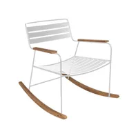 fermob - rocking chair surprising en métal, teck couleur blanc 69 x 89 76 cm designer harald guggenbichler made in design