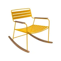 fermob - rocking chair surprising en métal, teck couleur jaune 69 x 89 76 cm designer harald guggenbichler made in design