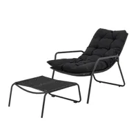bloomingville - fauteuil rembourré outdoor - noir - 66 x 100 x 77 cm - tissu, corde polyester