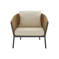 cinna - fauteuil rembourré lapel en tissu, rotin synthétique tressé couleur beige 84 x 89 90 cm designer busetti garuti redaelli made in design