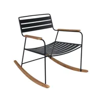 fermob - rocking chair surprising en métal, teck couleur noir 69 x 89 76 cm designer harald guggenbichler made in design