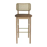 red edition - chaise de bar rembourrée cannage en bois, rotin couleur bois naturel 43 x 49.5 96 cm made in design