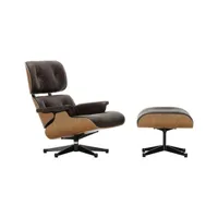vitra - fauteuil rembourré lounge chair en cuir, contreplaqué placage cerisier américain couleur marron 110 x 90 94 cm designer charles & ray eames made in design