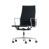 vitra - fauteuil à roulettes eames aluminium en cuir, cuir de vache couleur noir 650 x 56 1135 cm designer charles & ray made in design