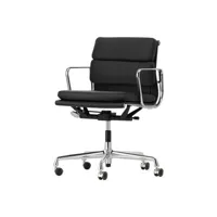 vitra - fauteuil à roulettes soft pad en cuir, cuir de vache couleur noir 650 x 58 925 cm designer charles & ray eames made in design