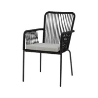 bloomingville - fauteuil de repas rembourré santino - noir - 52 x 87 x 65 cm - métal, corde polyester