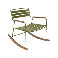 fermob - rocking chair surprising en métal, teck couleur vert 89 x 69 76 cm designer harald guggenbichler made in design