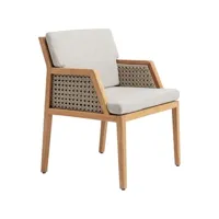 ethimo - fauteuil rembourré grand life en tissu, teck naturel certifié fsc couleur gris 58 x 62 82 cm designer christophe pillet made in design