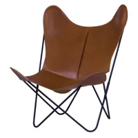 - fauteuil butterfly en cuir, acier laqué couleur marron 74 x 73 91 cm designer antonio bonet made in design